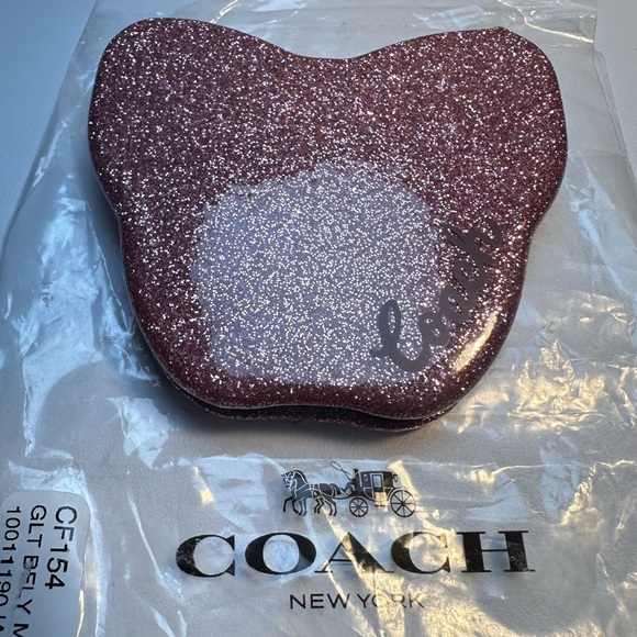 Coach Butterfly Glitter Pink Silver Shimmer Mirror Compact Case New - Picture 6 of 6